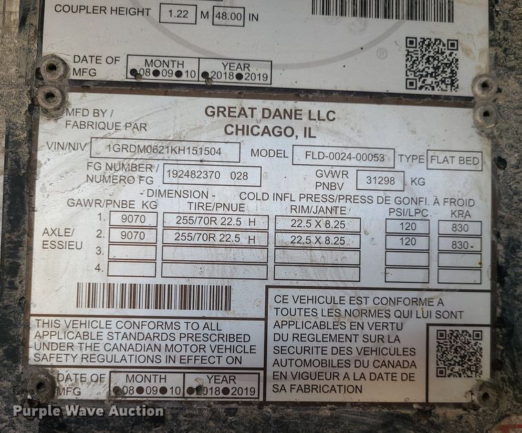 image for item JG9368 2019 Great Dane FLD-0024-00053  drop deck trailer