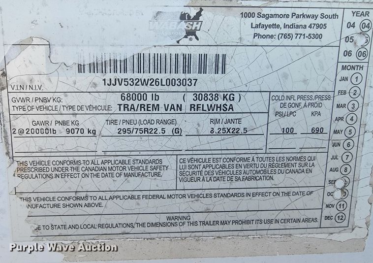 image for item JL9330 2006 Wabash  refrigerated van trailer