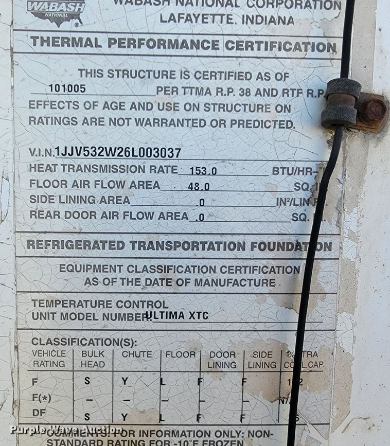 image for item JL9330 2006 Wabash  refrigerated van trailer