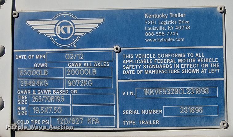 image for item JL9331 2012 Kentucky Trailers  dry van trailer