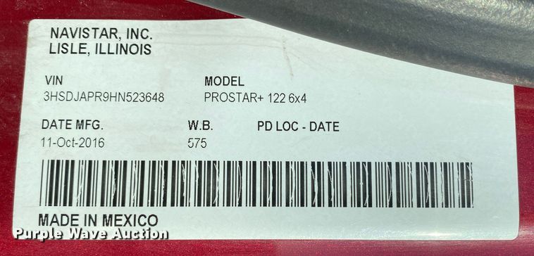 image for item JW9169 2017 International ProStar Plus 122  semi truck