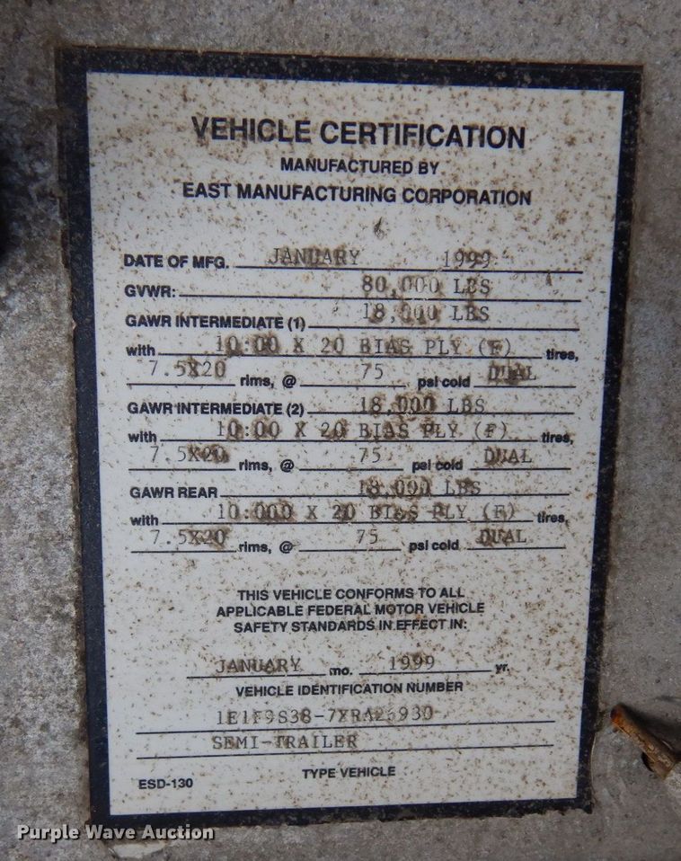 image for item KU9763 1999 East  end dump trailer