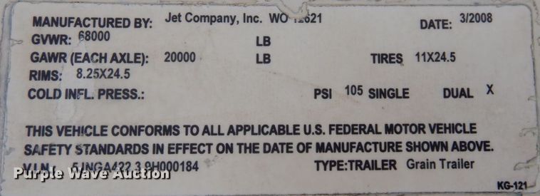 image for item KU9819 2009 Jet  grain trailer