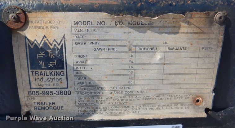 image for item KU9839 1991 Trail King TK70HT-462  drop deck equipment trailer