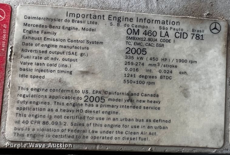 image for item MF9802 2007 Sterling L9500  truck cab and chassis