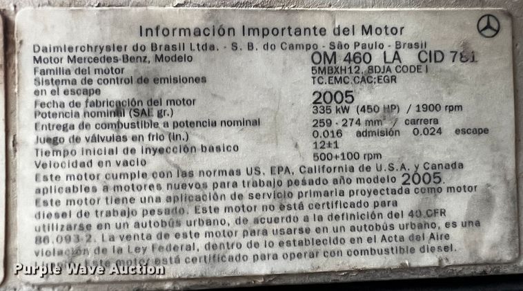 image for item MF9802 2007 Sterling L9500  truck cab and chassis