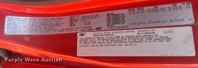 image for item DG5372 2003 Sterling LT7501  dump truck