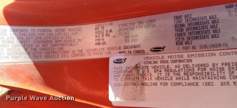 image for item DG5379 2003 Sterling LT7501  dump truck