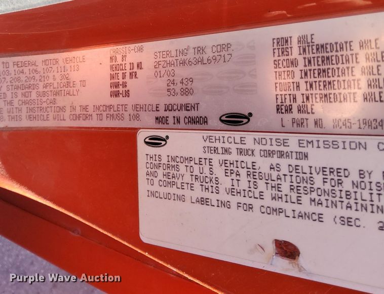 image for item DG5380 2003 Sterling LT7501  dump truck