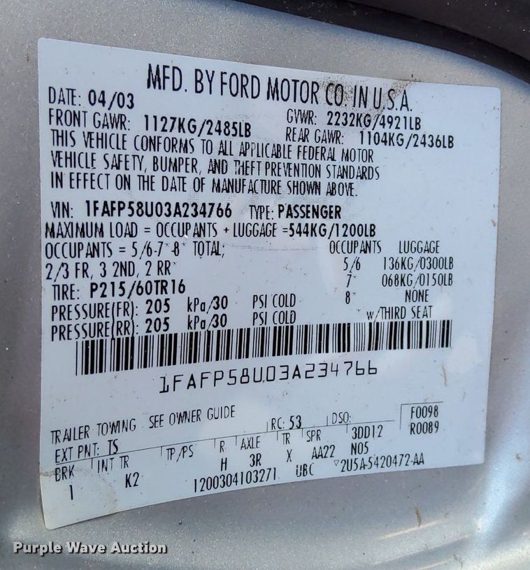 image for item DG5383 2003 Ford Taurus Wagon SE