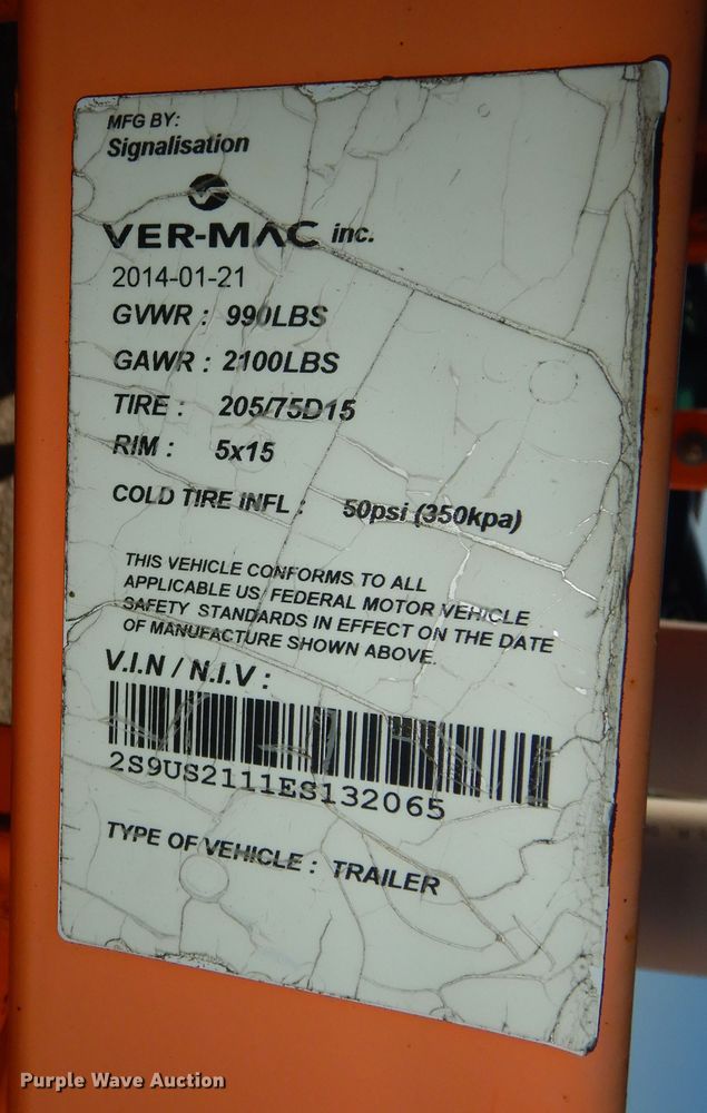 image for item DK7634 2014 Ver-Mac ST4825  arrow board trailer