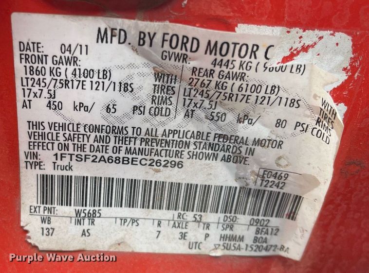 image for item DQ4098 2011 Ford F250 Super Duty  utility bed pickup truck