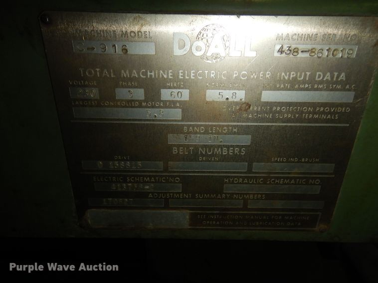 image for item KS9460 1986 Do All C916  metal bandsaw