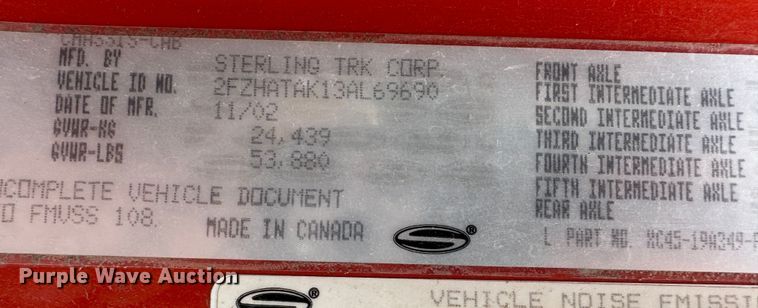 image for item LN9049 2003 Sterling LT7501  dump truck