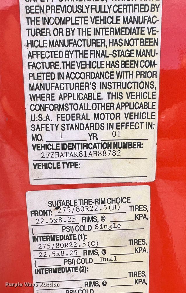 image for item LN9051 2001 Sterling LT7501  dump truck