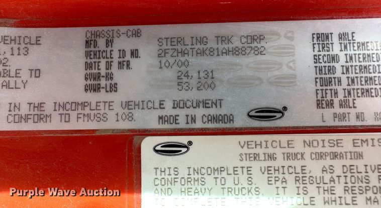 image for item LN9051 2001 Sterling LT7501  dump truck