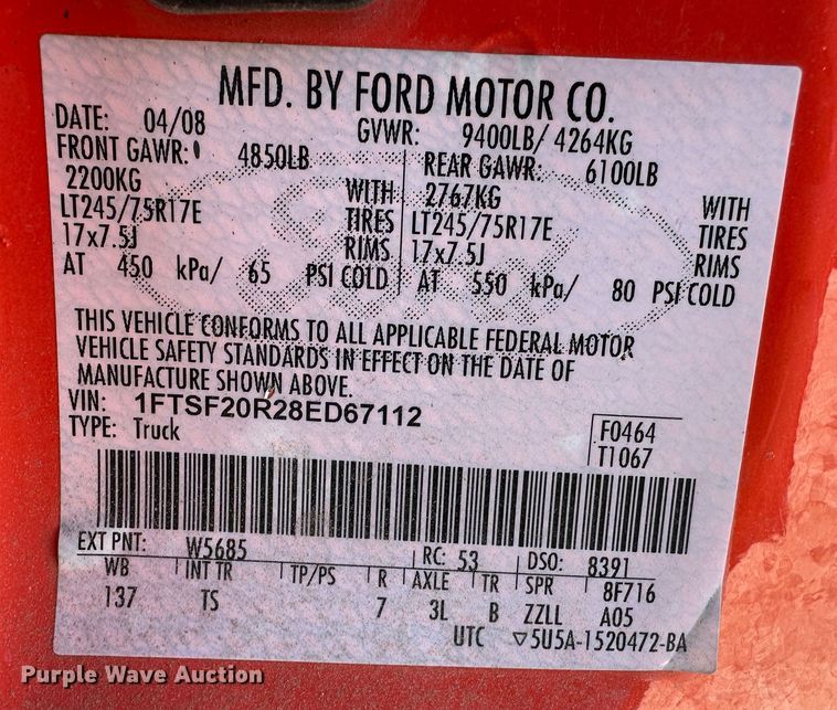 image for item LT9068 2008 Ford F250 Super Duty  pickup truck