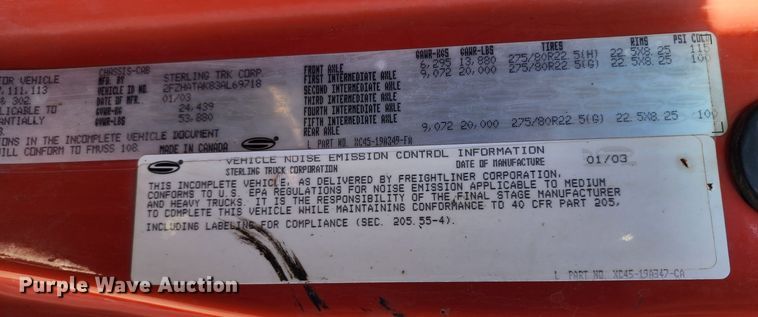 image for item LT9482 2003 Sterling LT7501  dump truck