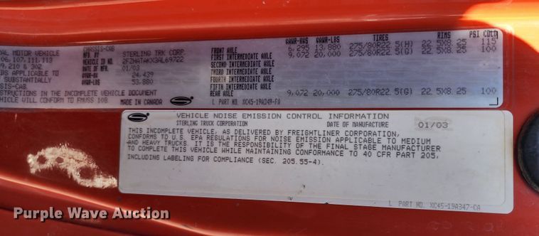 image for item LT9483 2003 Sterling LT7501  dump truck