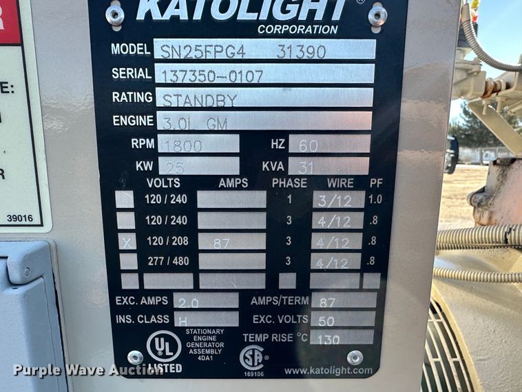 image for item LT9499 2007 Katolight SN25FPG4-31390  generator