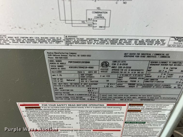 image for item MD9544 (3) Modine PDP250AE0130SBAN furnaces