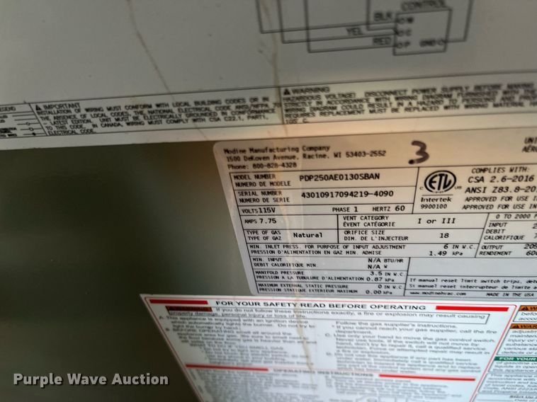 image for item MD9544 (3) Modine PDP250AE0130SBAN furnaces