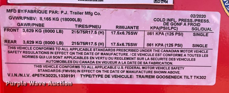 image for item DP3053 2020 P.J.  equipment trailer