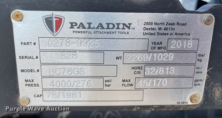 image for item DP3058 2018 Paladin Ground Shark  skid steer rotary mower