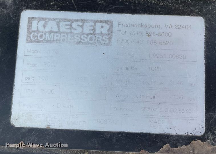 image for item DQ5711 2002 Kaeser M52  air compressor