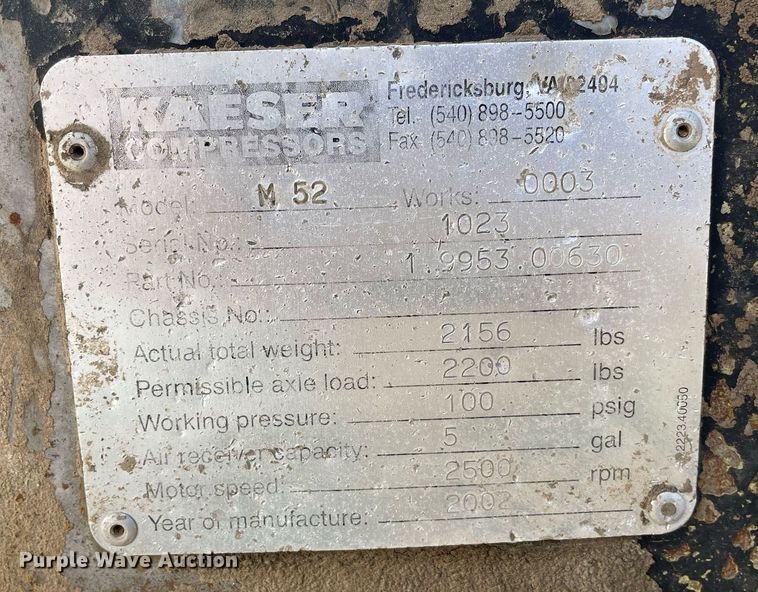 image for item DQ5711 2002 Kaeser M52  air compressor
