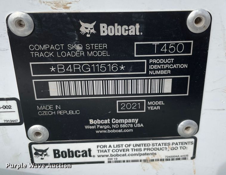 image for item DQ5713 2021 Bobcat T450  tracked skid steer loader