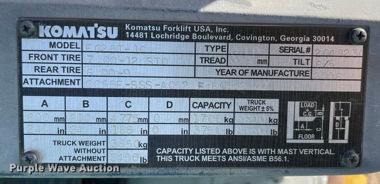image for item DQ5719 2006 Komatsu FG25T-16  forklift