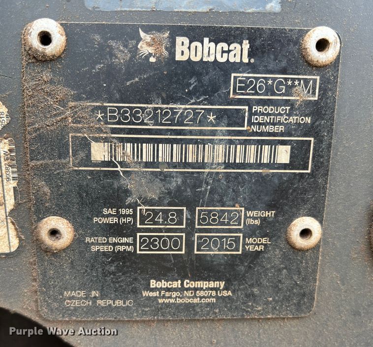 image for item DQ5720 2015 Bobcat E26  mini excavator