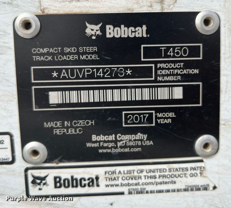 image for item DQ5728 2017 Bobcat T450  tracked skid steer loader
