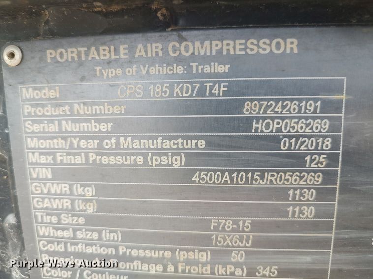 image for item DQ5737 2018 Atlas Copco CPS185 KD7 T4F  air compressor