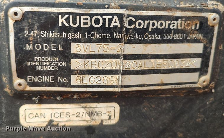 image for item DQ5739 2020 Kubota SVL75-2  tracked skid steer loader