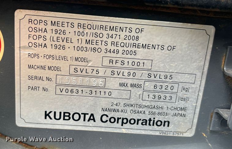 image for item DQ5745 2021 Kubota SVL 95-2S  tracked skid steer loader