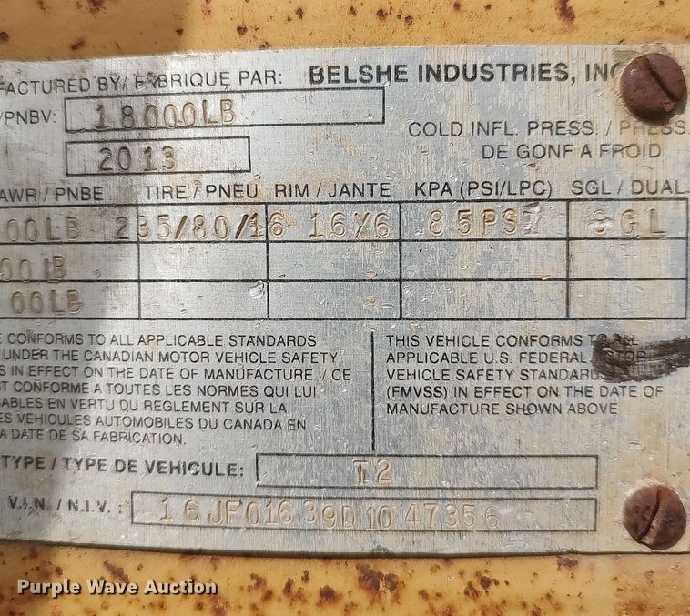 image for item DQ5746 2013 Belshe  equipment trailer