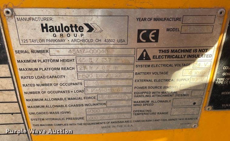 image for item DQ5757 2017 Haulotte 4527A  boom lift
