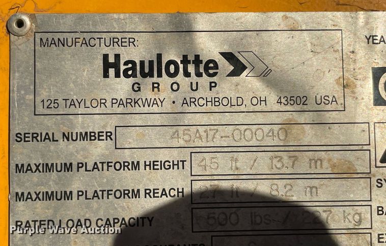 image for item DQ5757 2017 Haulotte 4527A  boom lift