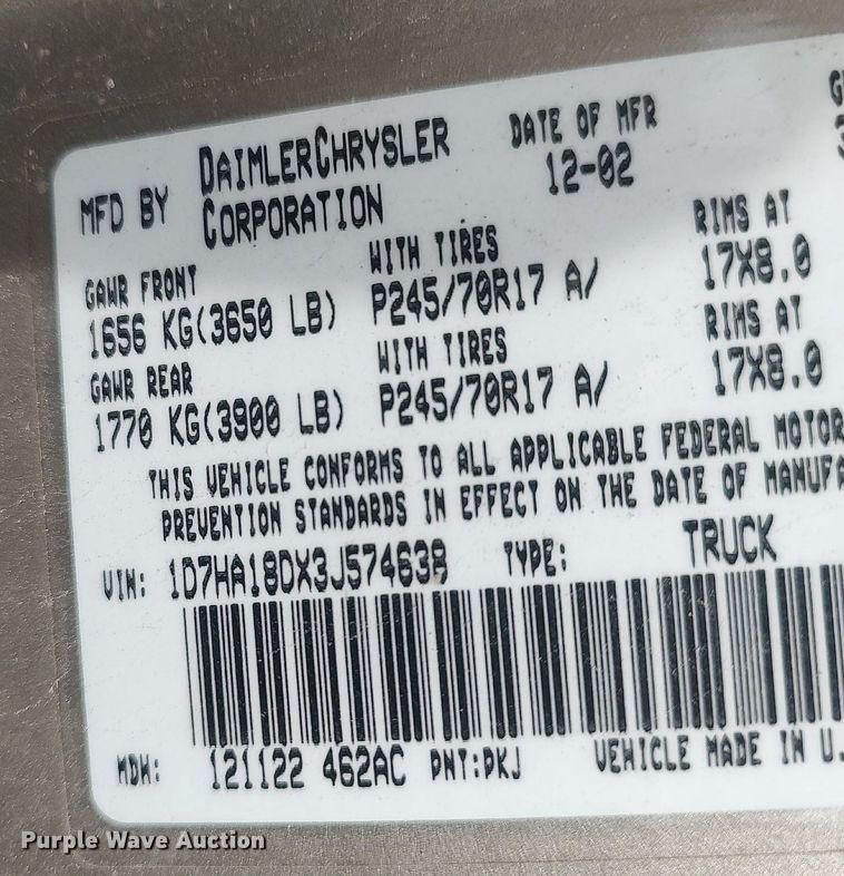 image for item DQ5781 2003 Dodge Ram 1500  Quad Cab pickup truck