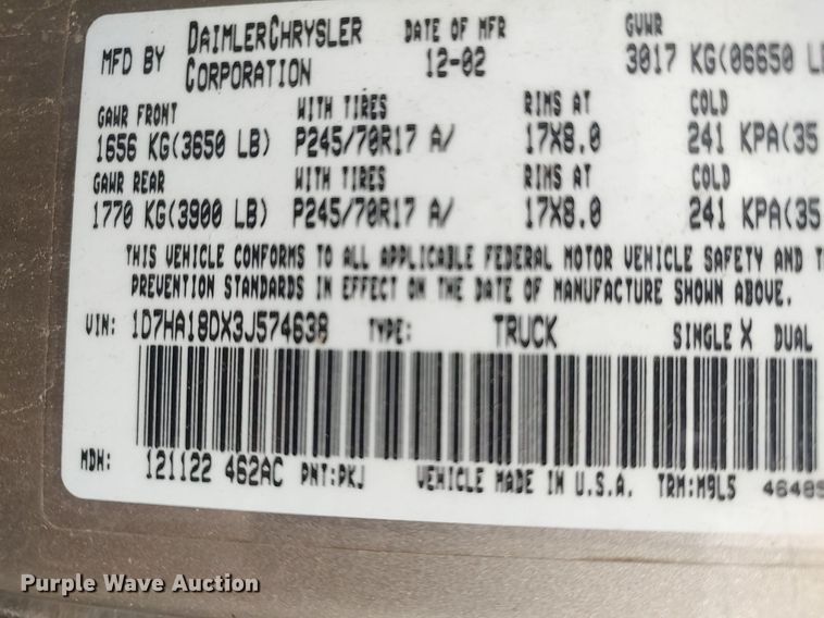 image for item DQ5781 2003 Dodge Ram 1500  Quad Cab pickup truck