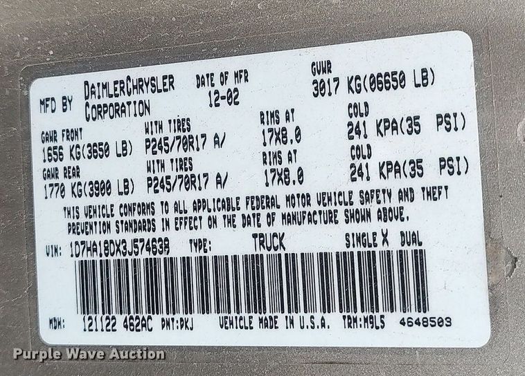 image for item DQ5781 2003 Dodge Ram 1500  Quad Cab pickup truck