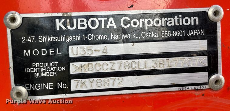 image for item DQ5819 Kubota U35-4  mini excavator