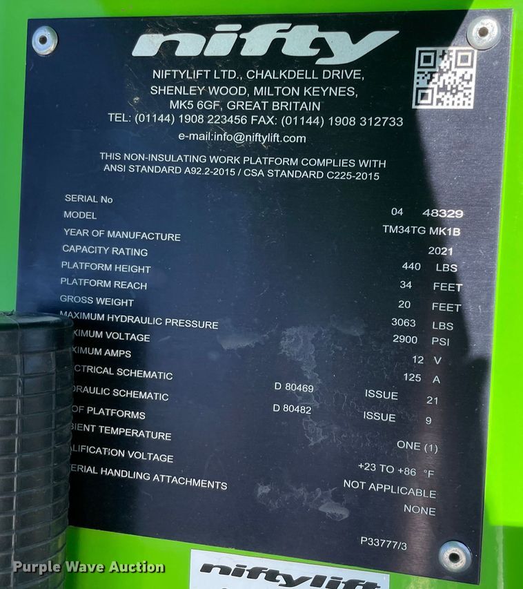 image for item DS2826 2021 Nifty TM34T  boom lift