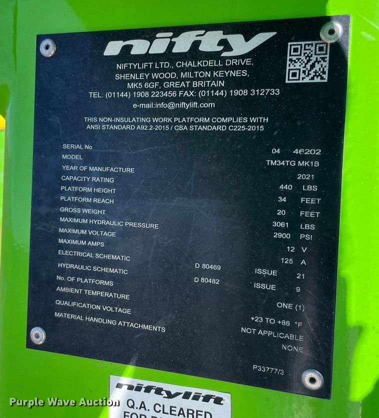 image for item DS2827 2021 Nifty TM34T  boom lift