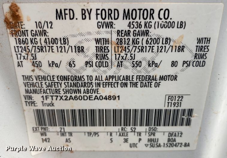 image for item DL7032 2013 Ford F250 Super Duty  SuperCab pickup truck