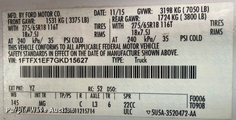 image for item DL7035 2016 Ford F150  SuperCab pickup truck