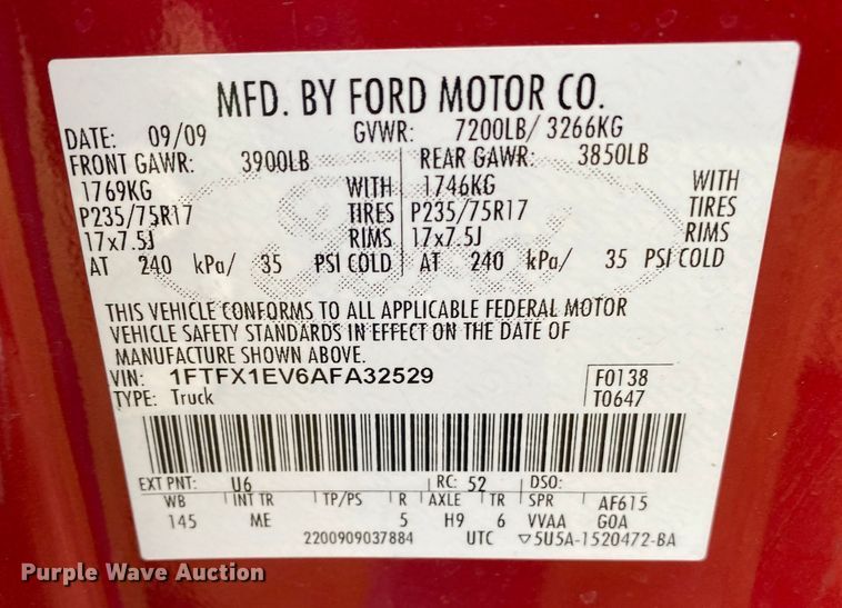 image for item DL7048 2010 Ford F150  SuperCab pickup truck