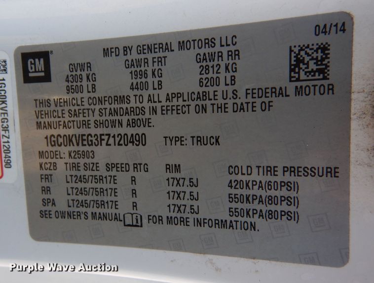 image for item DN6294 2015 Chevrolet Silverado 2500HD  pickup truck